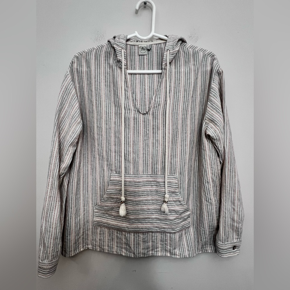 Anthropologie Paper Crane Women's Striped Linen Blend Long Sleeve Hoodie Size L
